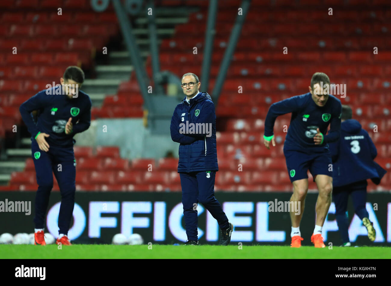 Irland-Manager Martin O'Neill während der Trainingseinheit im Parkenstadion, Kopenhagen. Stockfoto