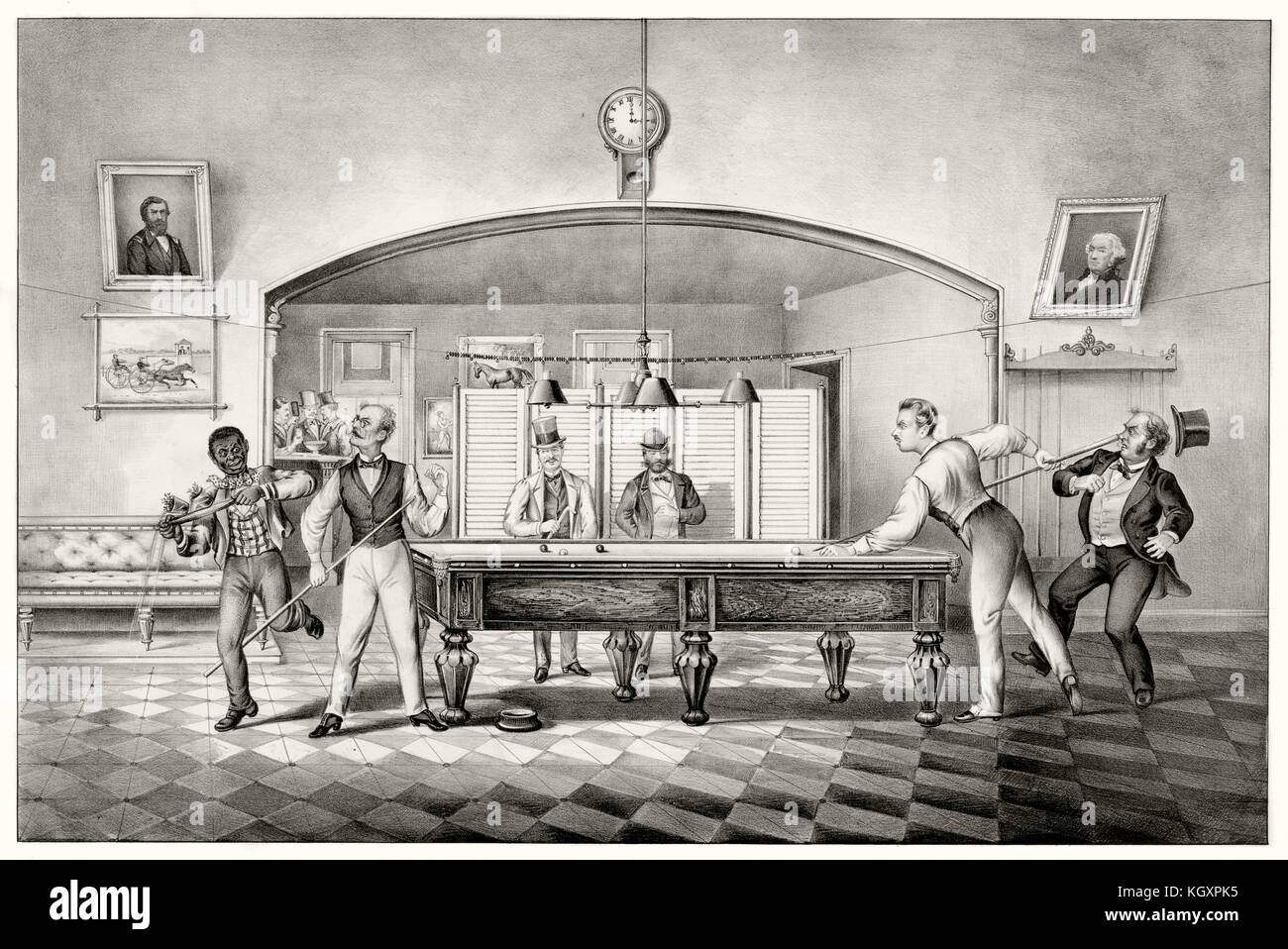Alte Illustration eines Billard Club. Von unbekannter Autor, Publ. in New York. 1869 Stockfoto