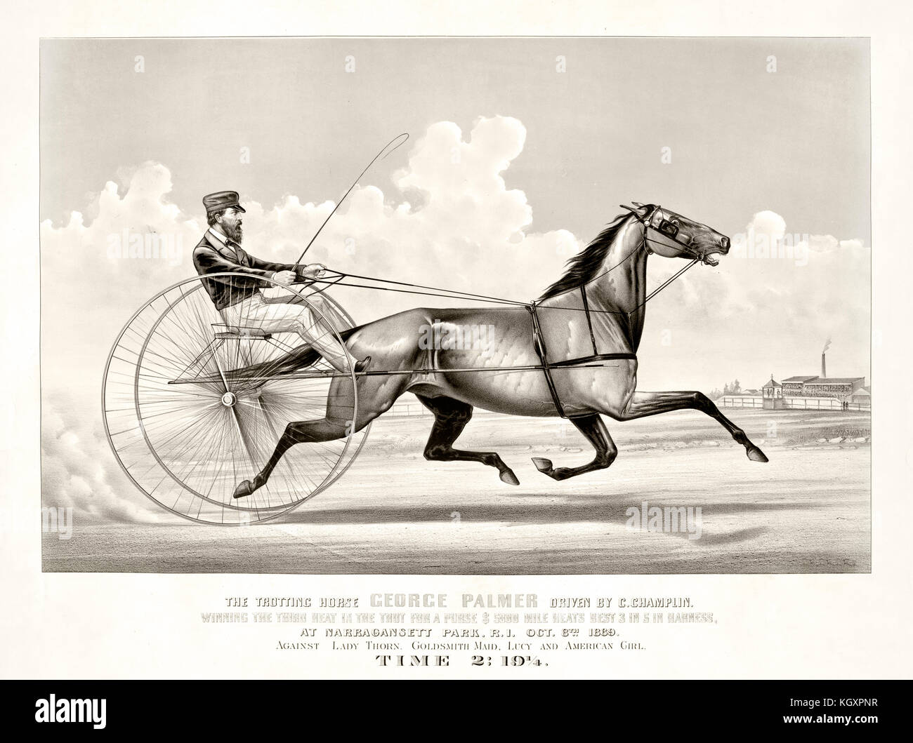 Alte Illustration eines trabenden Pferd (George Palmer angetrieben von C. Champlin). Von Cameron, Publ, in New York, Ca. 1870 Stockfoto