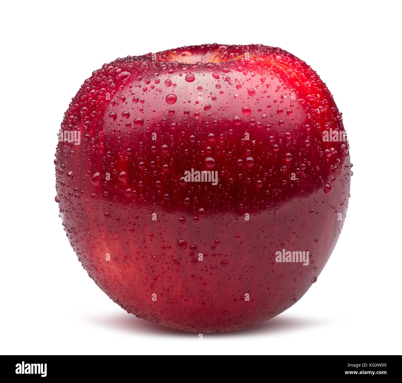 Red Apple im Wassertropfen auf einem weißen Hintergrund. Stockfoto