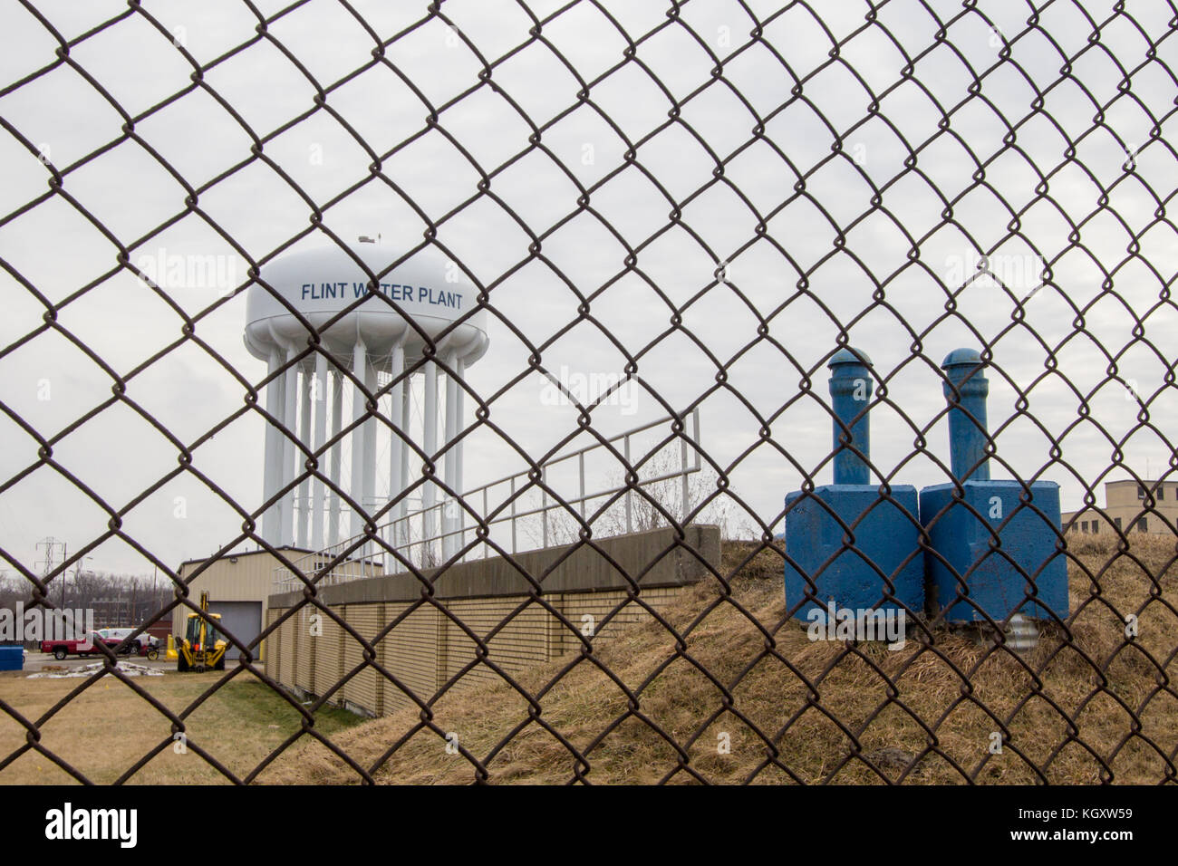 Flint, Michigan, USA - 2. Februar 2016: Außenansicht des Wasserwerks Flint Michigan. Die Feuersteinwasserkrise machte nationale Schlagzeilen. Stockfoto