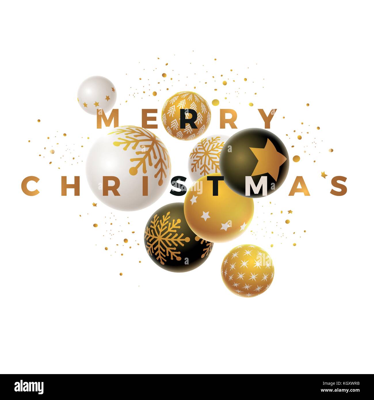Abstrakte Weihnachten und Neujahr Grußkarte Design mit 3d-weiß, schwarz und gold Weihnachtskugeln. Elemente separat in Vektordatei übereinandergelegt werden. Stock Vektor