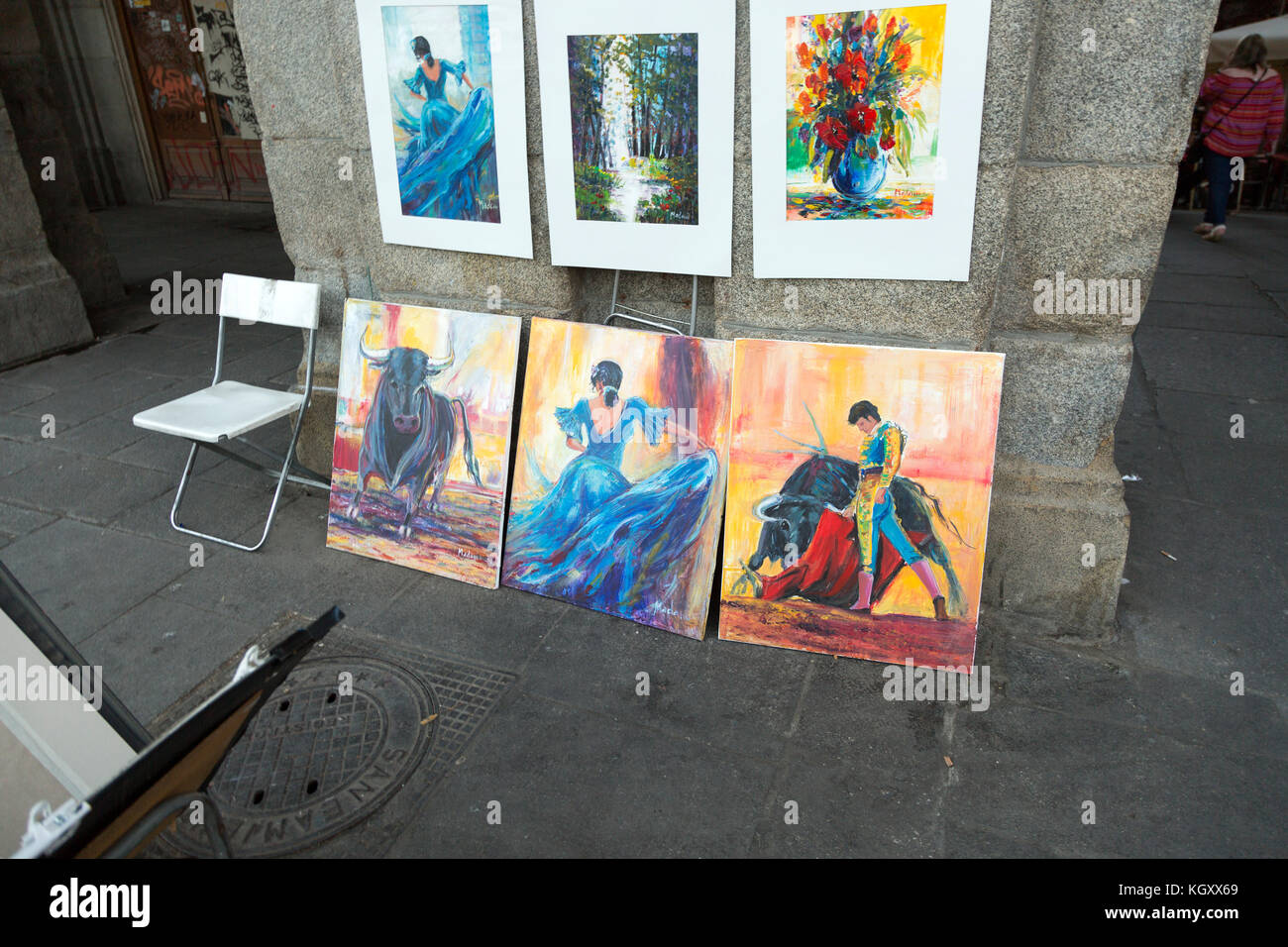 Im traditionellen Stil Kunstwerke Malerei auf Verkauf in Street, das Stadtzentrum von Madrid, Spanien Stockfoto