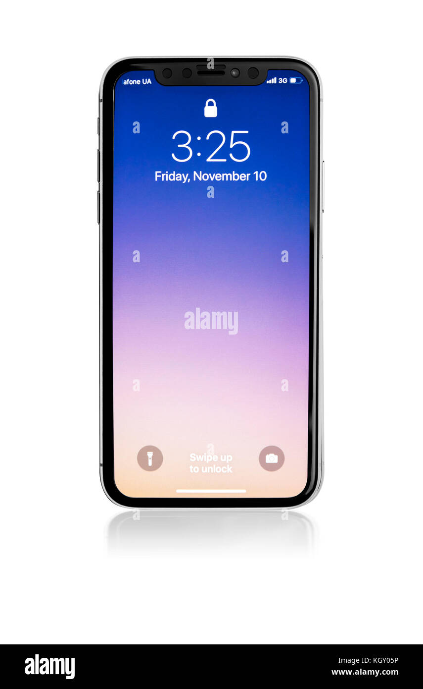 Neue Iphone x10 auf einem weißen Hintergrund, Studio gedreht. Stockfoto