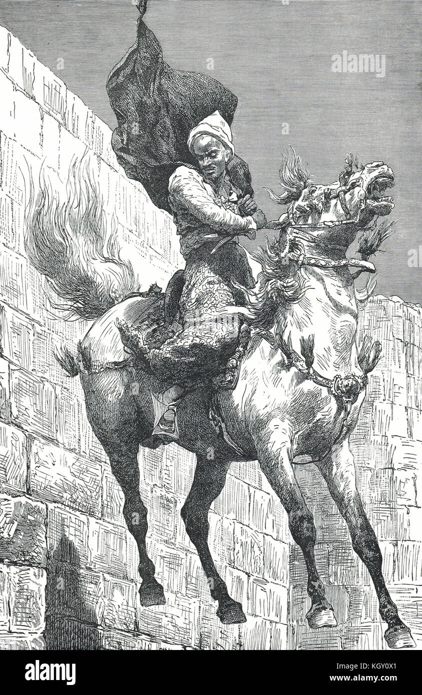 Der Sprung von der Mamluken bey, Massaker an die Mamluken in der Zitadelle von Kairo, Ägypten, 1. März 1811 Stockfoto