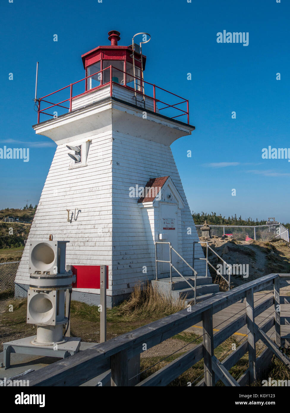 Leuchtturm, der Fundy Kap Wutanfall, NB Highway 915, Bucht von Fundy, New Brunswick, Kanada. Stockfoto