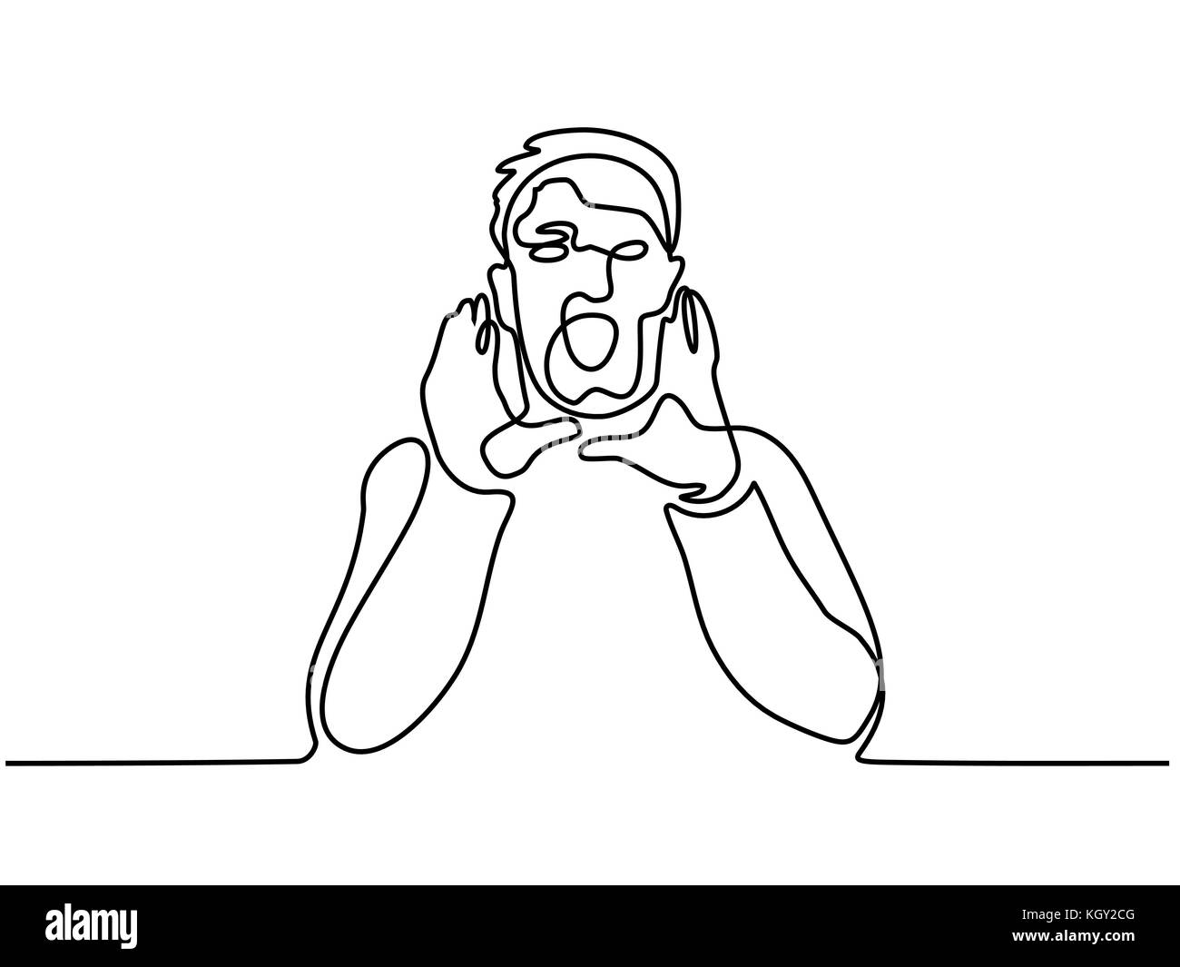 Durchgehende Linie zeichnen. Mann in den Himmel zu schreien. Vector Illustration Stock Vektor
