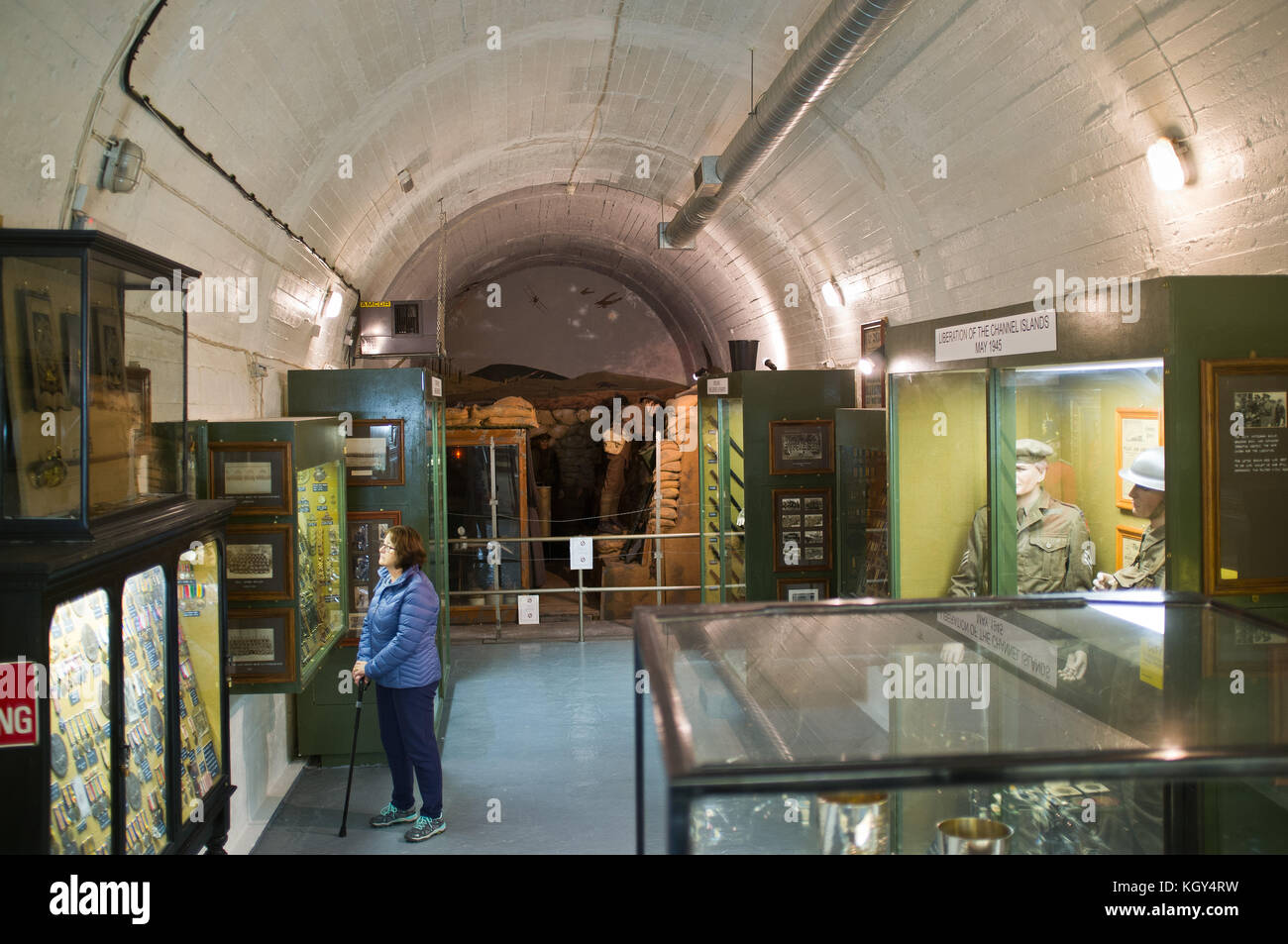 dh La Valette Museum ST PETER PORT GUERNSEY Underground Military Museum Britischer Soldat zeigt Bunker Krieg Kanal Insel Stockfoto