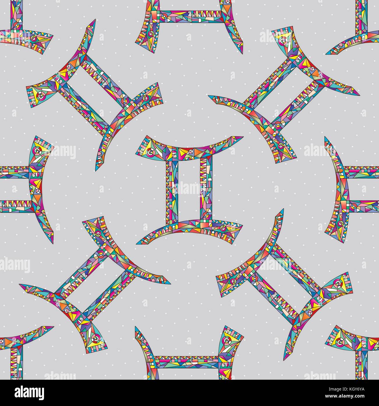 Gemini Sternzeichen nahtlose Muster. Horoskop magic Symbol Hintergrund. Hand gezeichnet astrologische Vektor Textur für Tapeten, Verpackung, Textil Design Stock Vektor