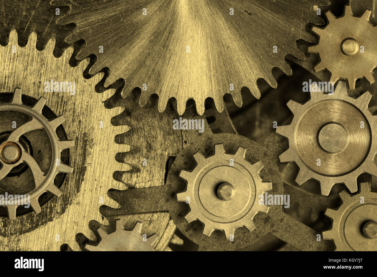 Cog und Zahnräder goldenen Hintergrund 3d Illustration Stockfoto