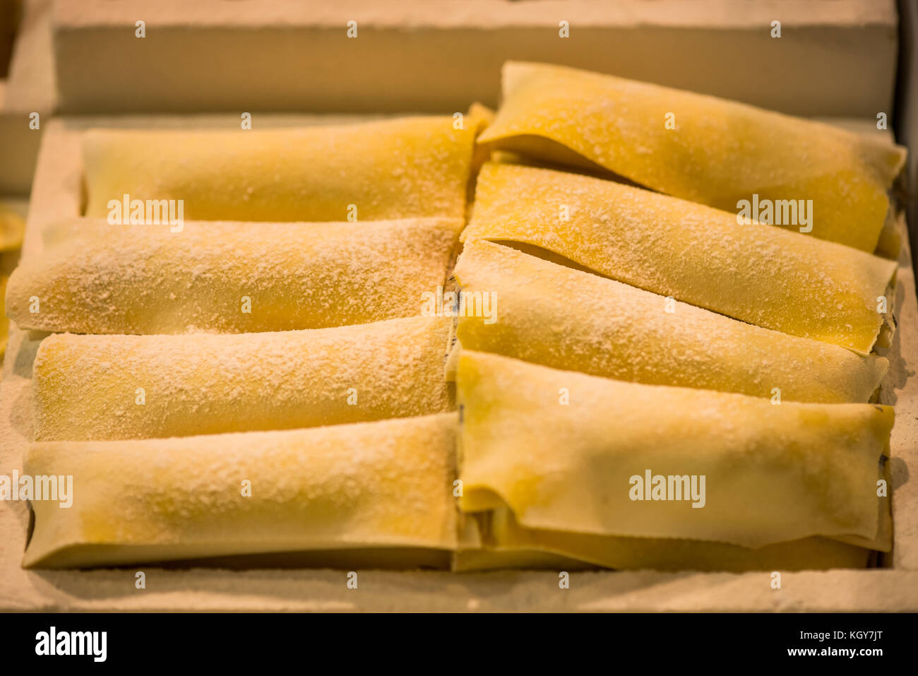 Italienische gefroren Cannelloni Pasta - zubereitete Speisen Zutaten Stockfoto