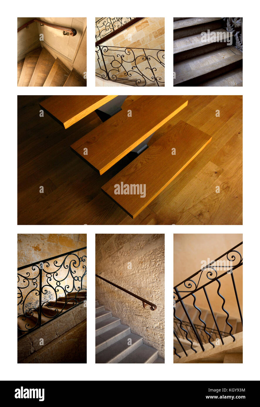 Verschiedene Treppen und Geländer auf eine Collage Stockfoto