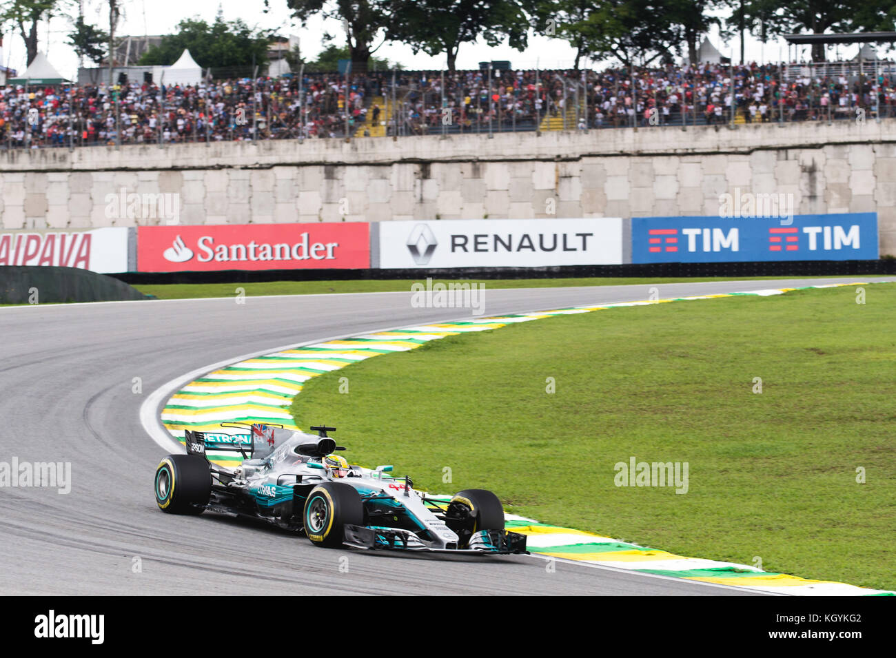 Sao Paulo, Brasilien. 11 Nov, 2017. Lewis Hamilton (GBR) während der freien Training der brasilianischen gp von f1 2017 im Autodrom von interlagos in São Paulo, sp. Stockfoto