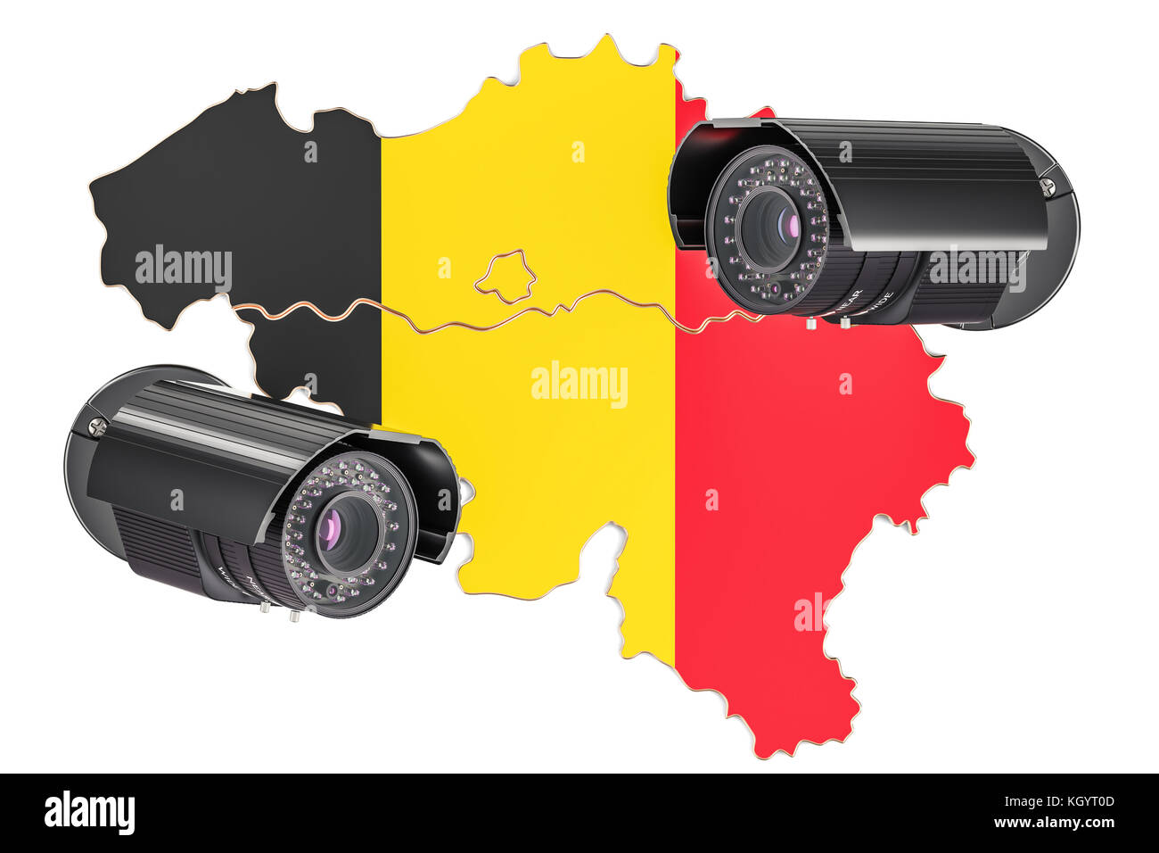 Überwachung und Sicherheit System Konzept in Belgien. 3D-Rendering auf weißem Hintergrund Stockfoto