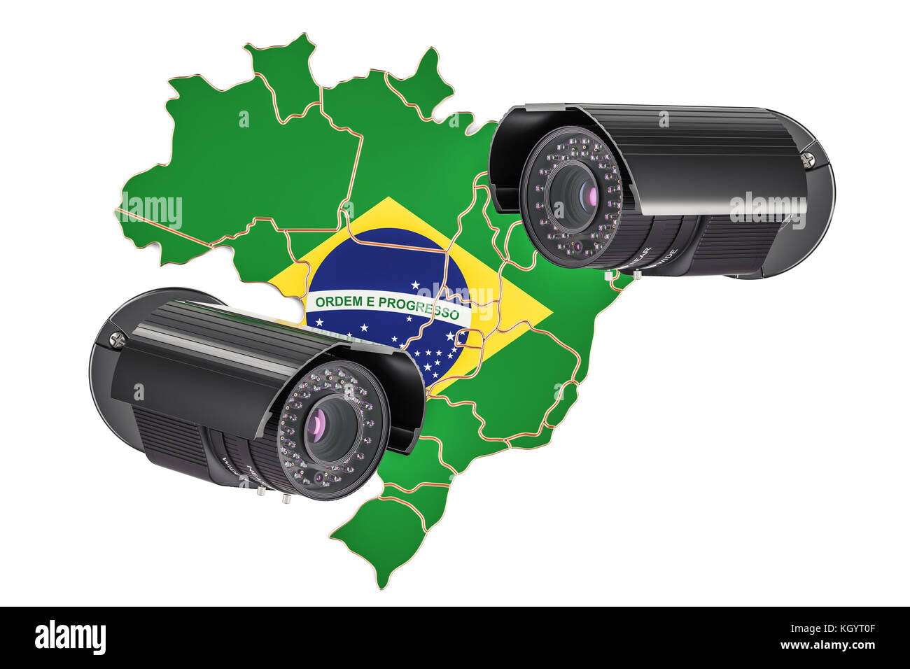 Überwachung und Sicherheit System Konzept in Brasilien. 3D-Rendering auf weißem Hintergrund Stockfoto