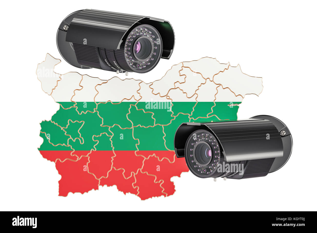 Überwachung und Sicherheit System Konzept in Bulgarien. 3D-Rendering auf weißem Hintergrund Stockfoto