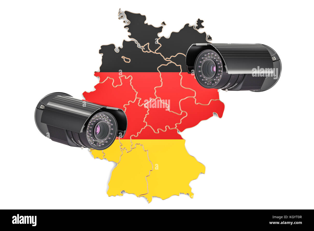 Überwachung und Sicherheit System Konzept in Deutschland. 3D-Rendering auf weißem Hintergrund Stockfoto