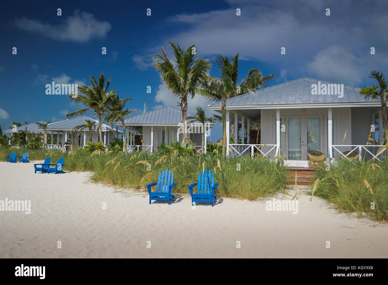 Strandhäuser auf Chub Cay Stockfoto