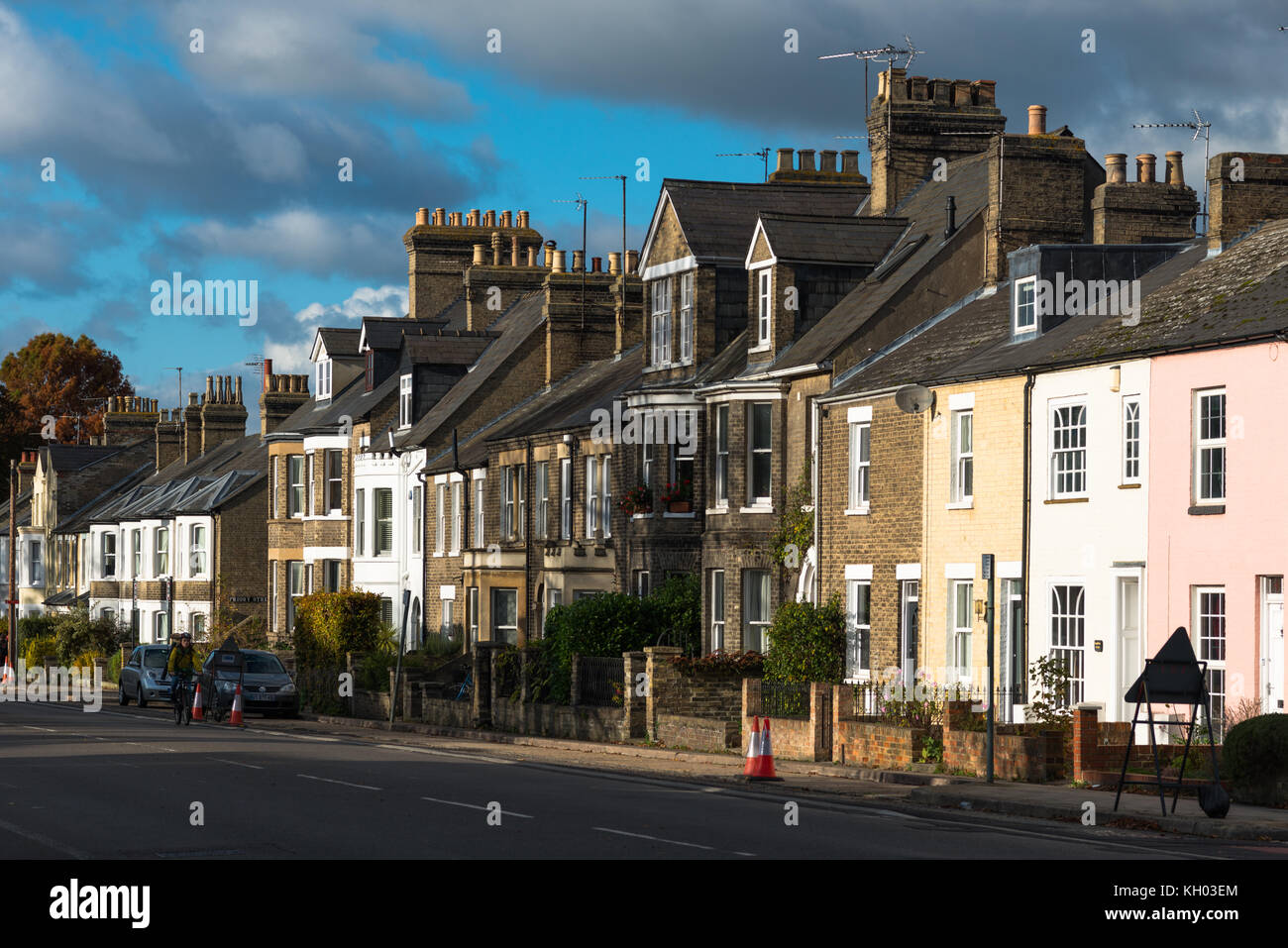 Viktorianische Reihenhäuser auf Huntingdon Road, Cambridge, UK. Stockfoto