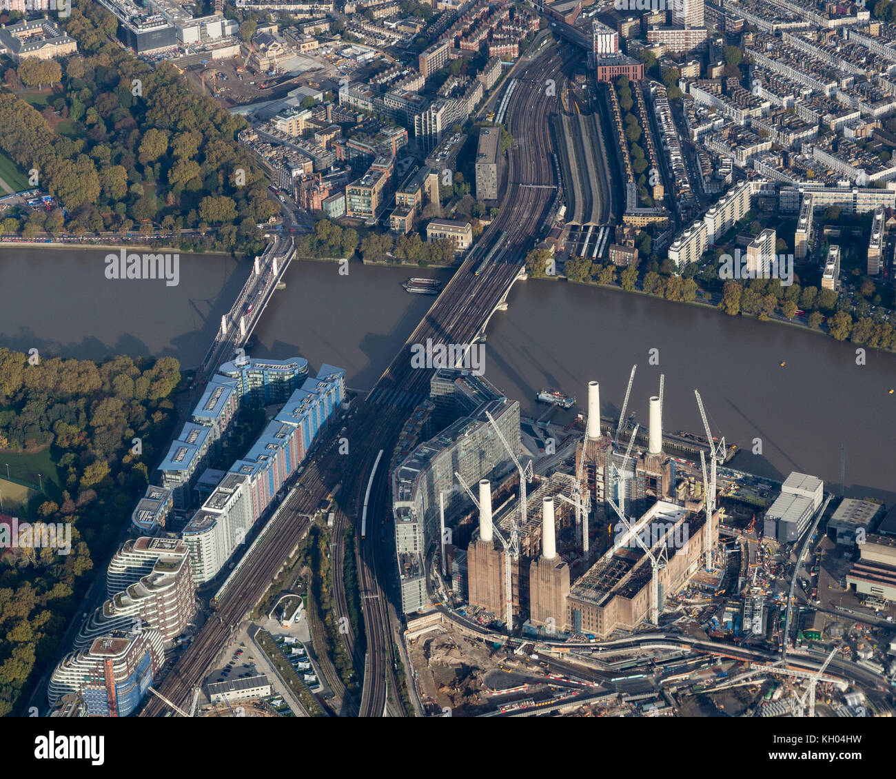 Luftaufnahme der Bau an der Battersea Power Station, London Stockfoto