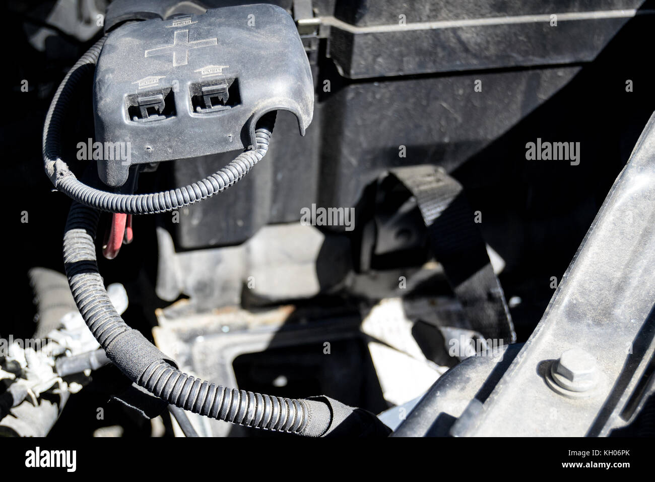 Batteriefach für einen Benziner Stockfoto