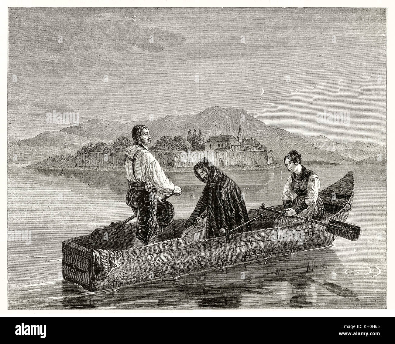 Alte Abbildung betitelt "Cloche Du Soir". Von Freeman nach Ruben, Publ. Auf Magasin Pittoresque, Paris, 1847 Stockfoto