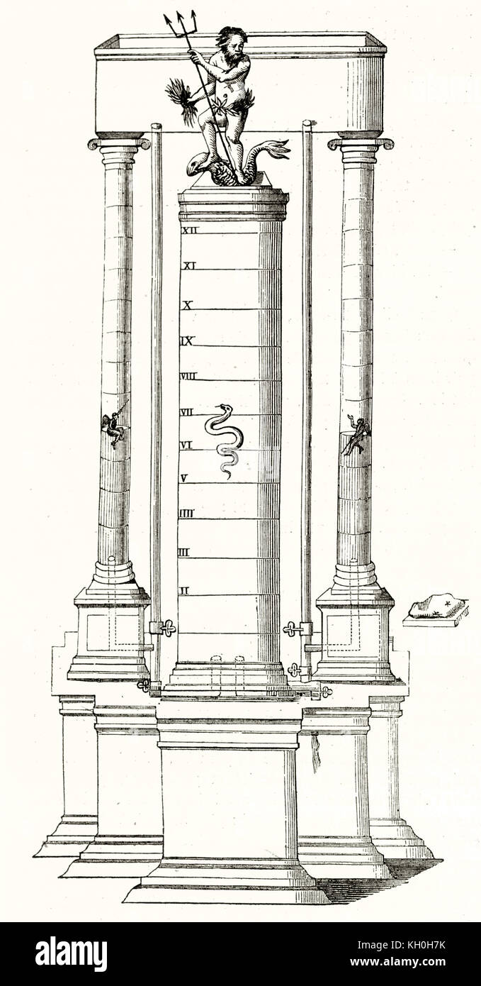 Alte Abbildung: Hydro-Magnetic Uhr Brunnen von Vakentin Stanzel. Publ. Auf Magasin Pittoresque, Paris, 1847 Stockfoto