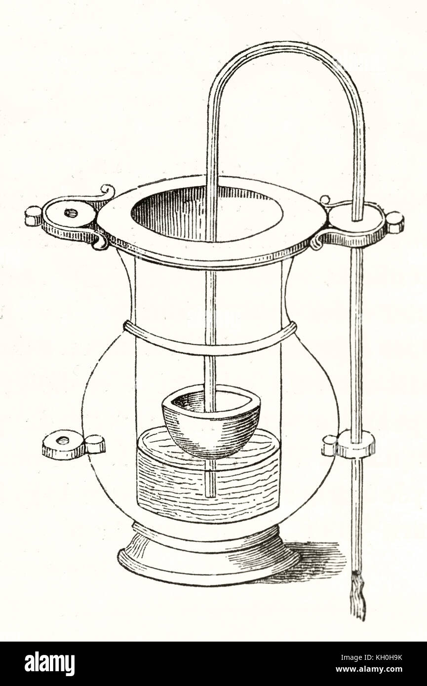 Alte Abbildung: Floating siphon von Hero von Alexandria. Publ. Auf Magasin Pittoresque, Paris, 1847 Stockfoto