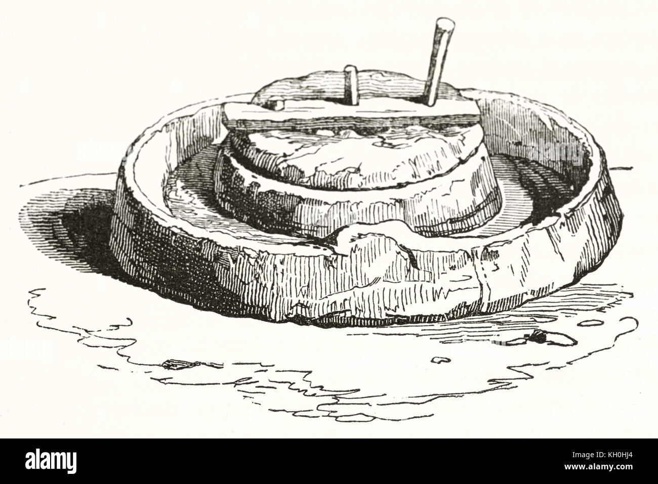 Alte eingraviertem Muster, die antiken ägyptischen Stein Mühle, die durch unbekannte Autor, Hrsg. auf Magasin Pittoresque, Paris, 1847 Stockfoto