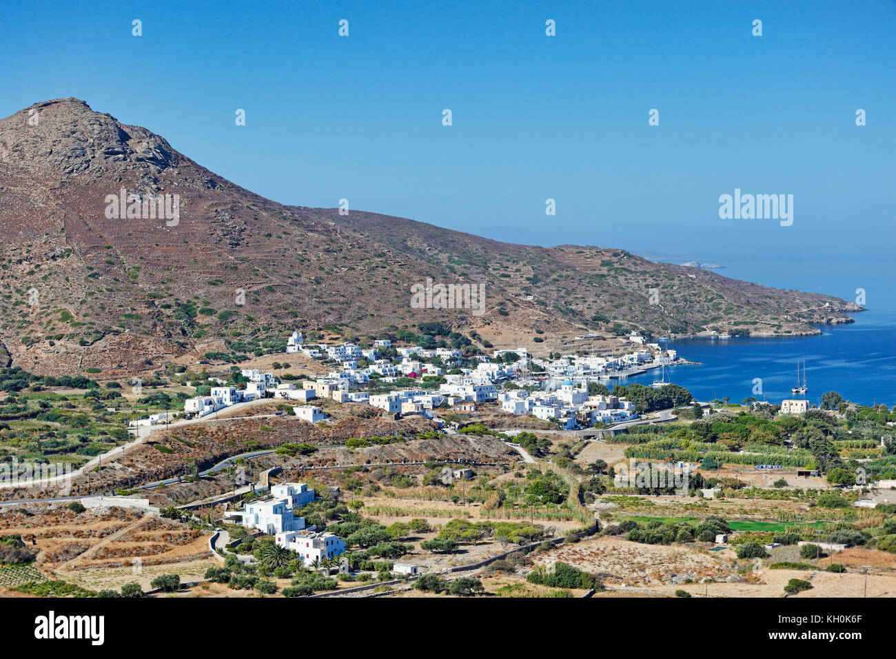 Hafen von Katapola Insel Amorgos auf den Kykladen, Griechenland Stockfoto