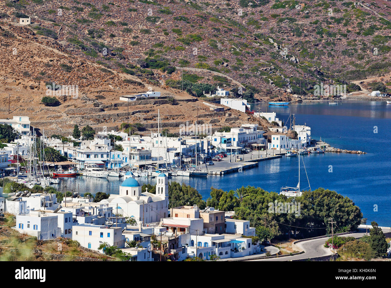 Hafen von Katapola Insel Amorgos auf den Kykladen, Griechenland Stockfoto