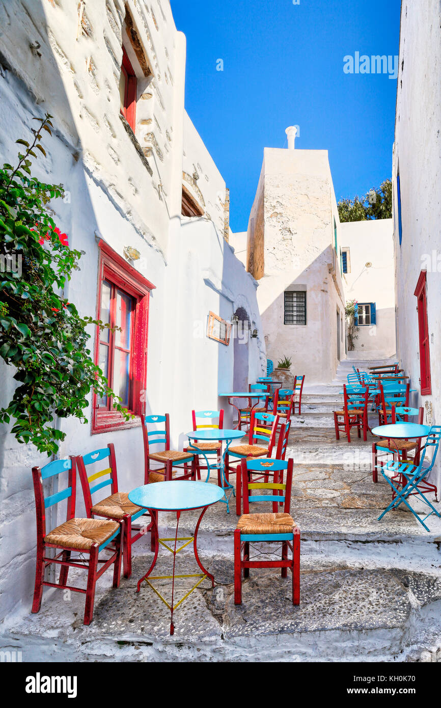 Die Straßen von Chora in Insel Amorgos, Griechenland Stockfoto