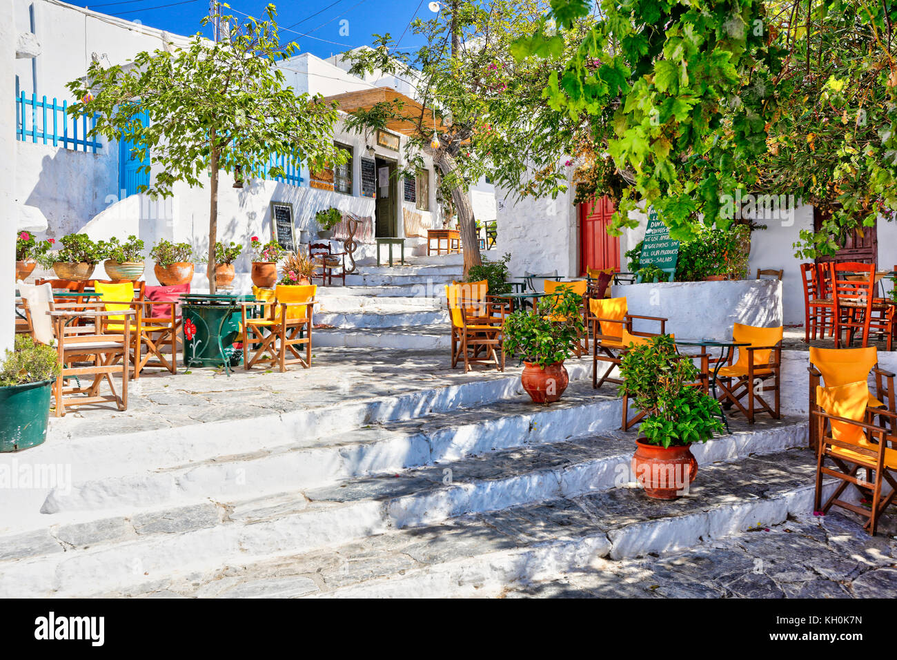 Die Straßen von Chora in Insel Amorgos, Griechenland Stockfoto