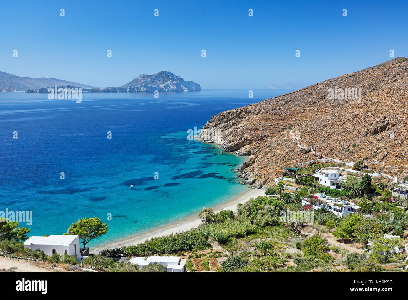 Levressos Strand der Insel Amorgos auf den Kykladen, Griechenland Stockfoto