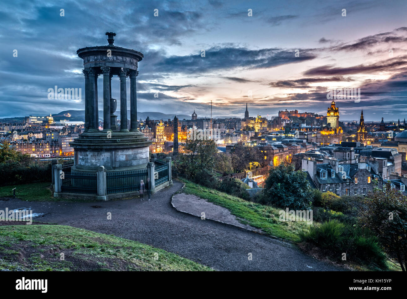 Blick vom Carlton Hill bei Nacht Stockfoto