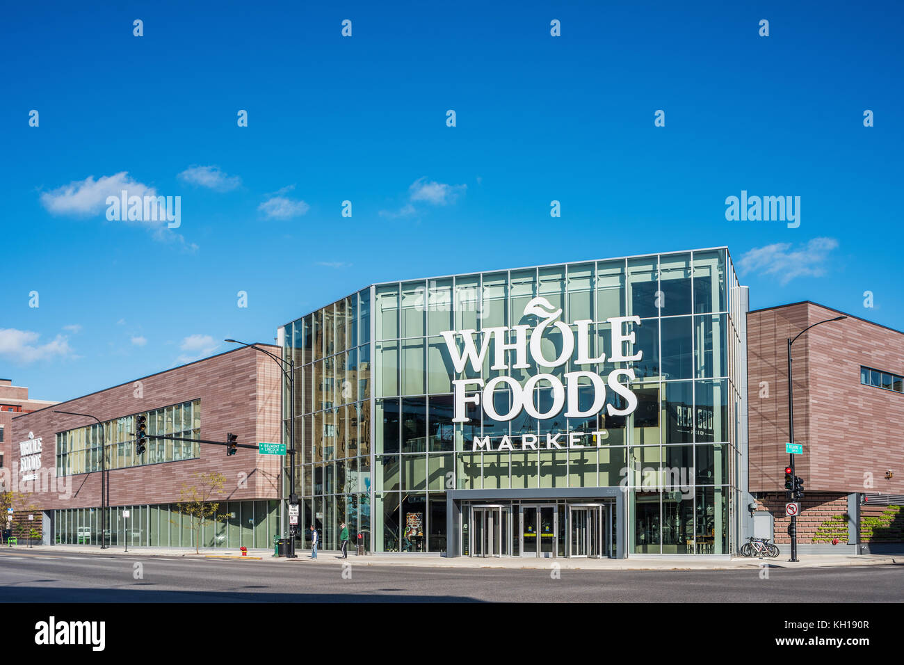 Die Außenseite des Whole Foods Market in Lakeview. Stockfoto