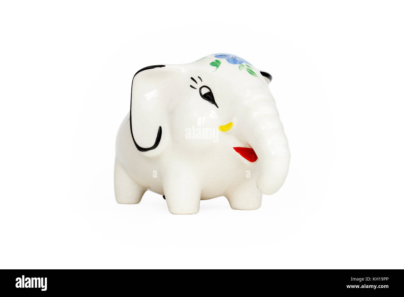 Eine verglaste Keramik Elefant geld Box vor einem weißen Hintergrund Stockfoto