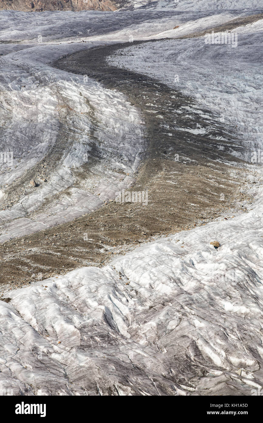 Grossen Aletschgletscher, Schweiz: Detail der riesigen Eis Fluss, der größte Gletscher Europas. Stockfoto