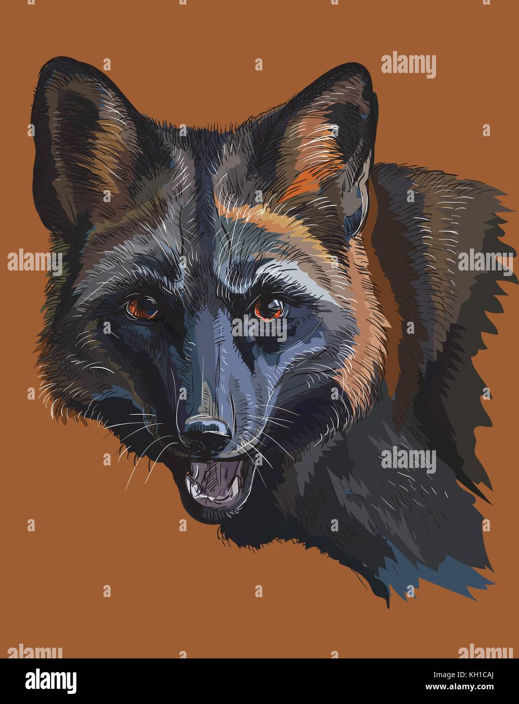 Bunte vektor Portrait von schwarz Fox auf braunem Hintergrund isoliert Stock Vektor