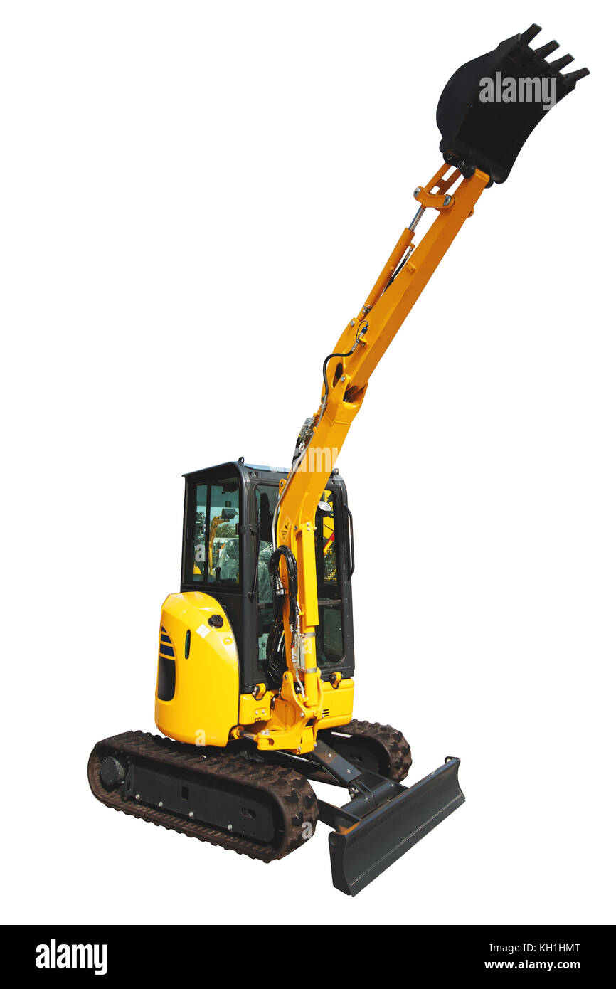 Mini Bagger Bagger auf weißem Hintergrund Stockfoto