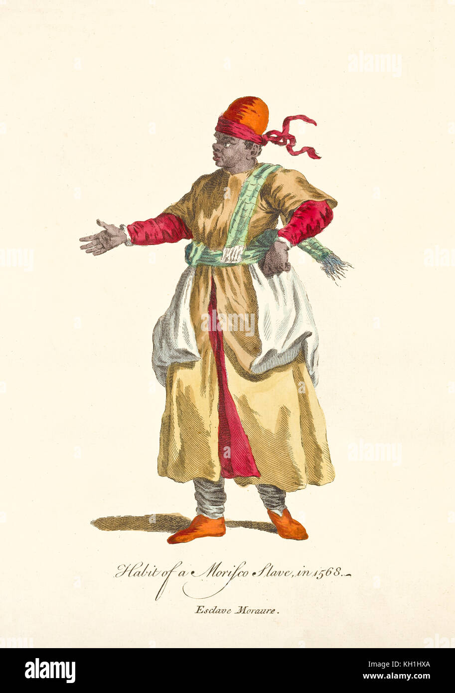 Alte illustratiion des Maurischen slavein traditionelle Kleider im Jahre 1568. Von J.M. Vien, Publ. T. Jefferys, London, 1757-1772 Stockfoto