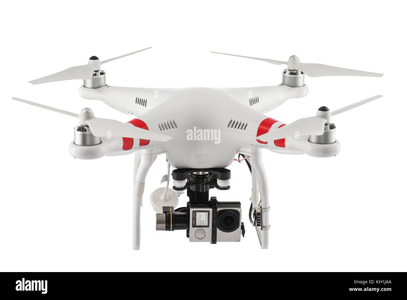 Kleine Drohne über weißem Hintergrund Stockfoto