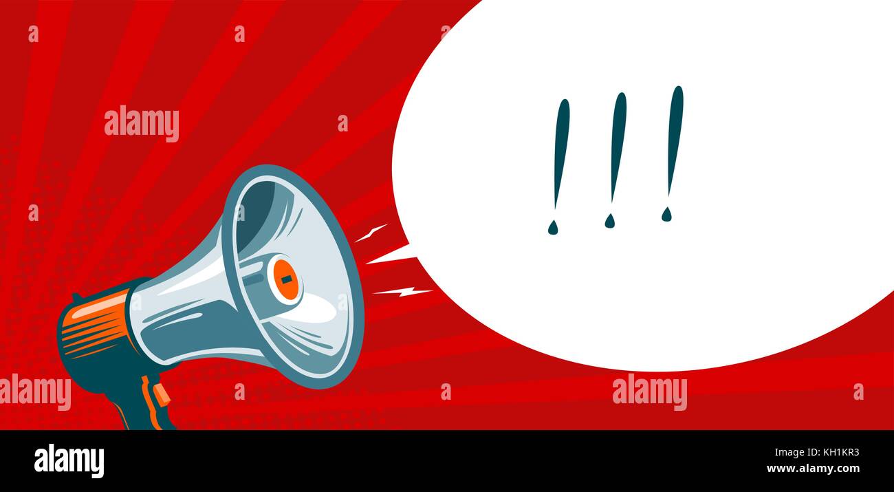 Lautsprecher, Megaphon, Bullhorn. Werbung, Werbebanner. Vektorabbildung Stock Vektor