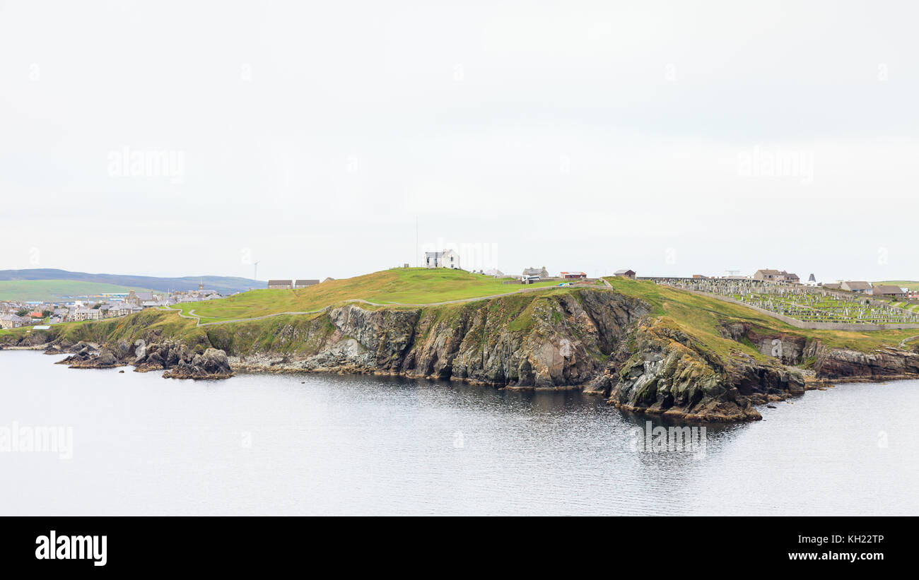 Die Knab. Ein Blick auf die Knab, eine landspitze in Lerwick auf den Shetlandinseln, Schottland. Stockfoto