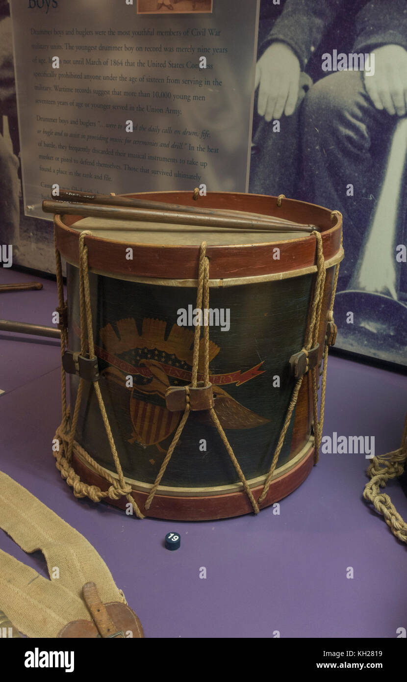 Die US-Armee Holz- Drum Kit (C. 1860), National Civil War Museum, Lincoln Kreis, Harrisburg, PA, United States Stockfoto