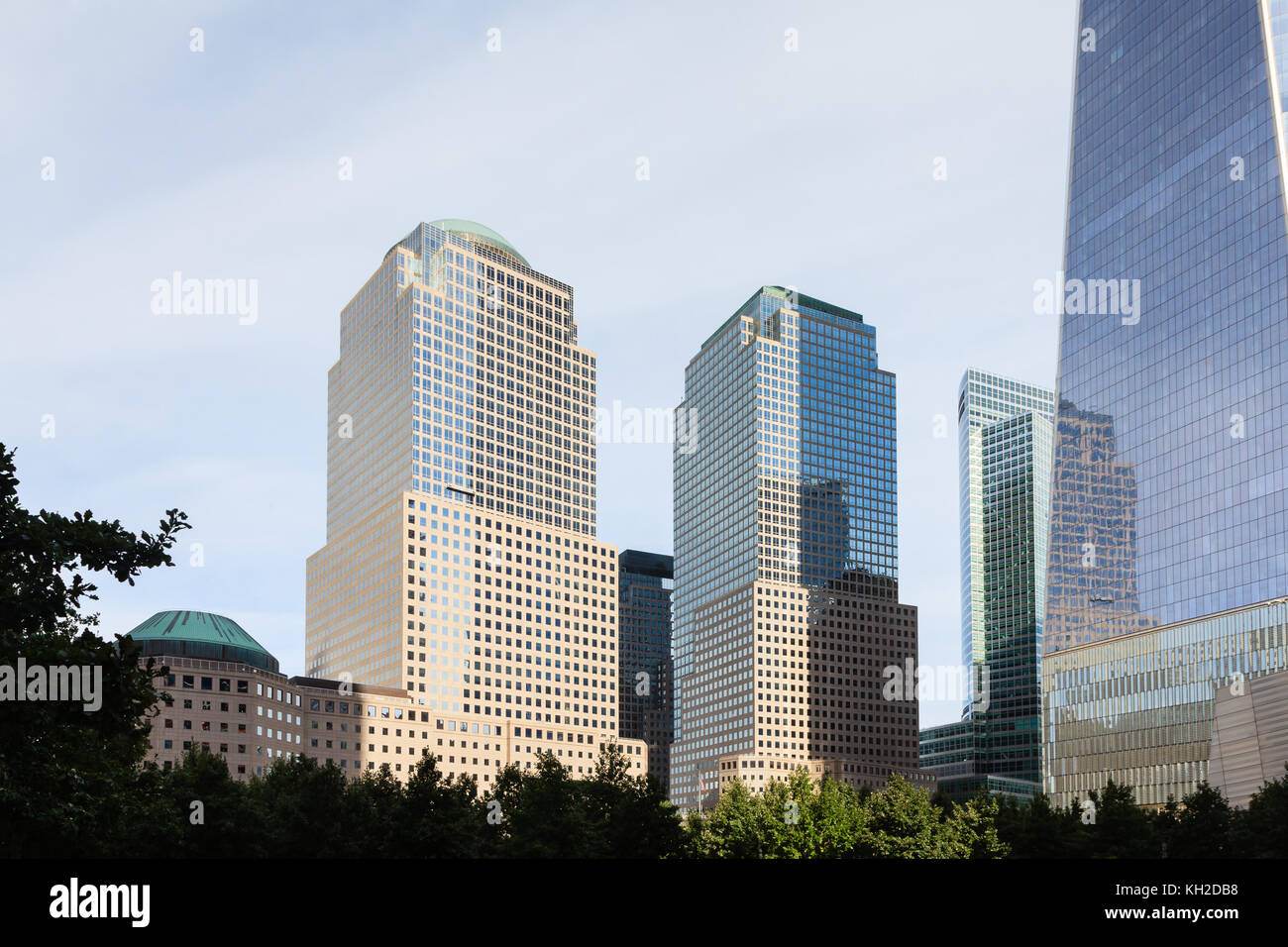 Ein Blick auf zwei und drei World Financial Center in Manhattan, New York City. Stockfoto