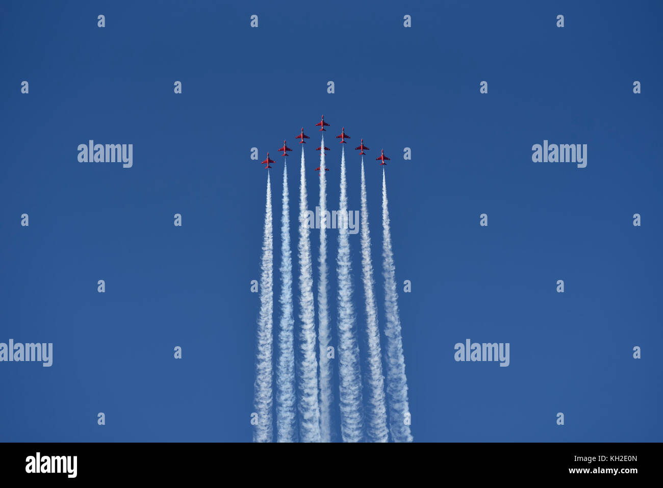 Red Arrows Kunstflugteam auf der Athen Flying Week 2017 Flugschau im Luftwaffenstützpunkt Tanagra, Griechenland Stockfoto