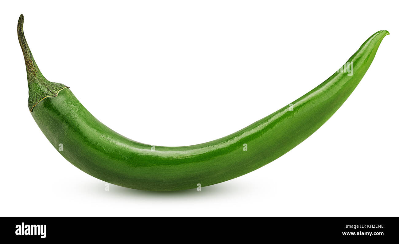 Grüne Chili auf weißem Hintergrund Freistellungspfad isoliert Stockfoto