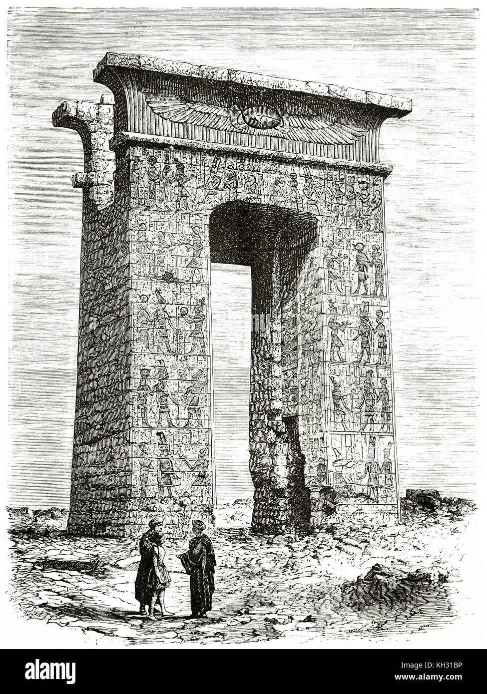 Alte Ansicht von Karnak Tempel Komplex, Gate und Pylon, Ägypten. Durch De Bar, Publ. Bei le Tour du Monde, Paris, 1863 Stockfoto