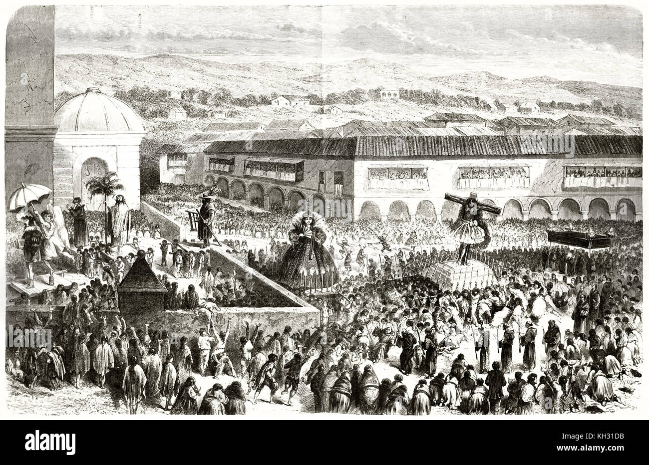 Alte Abbildung des Herrn der Erdbeben Prozession, Cusco, Peru. Von Riou, Publ. Bei le Tour du Monde, Paris, 1863 Stockfoto